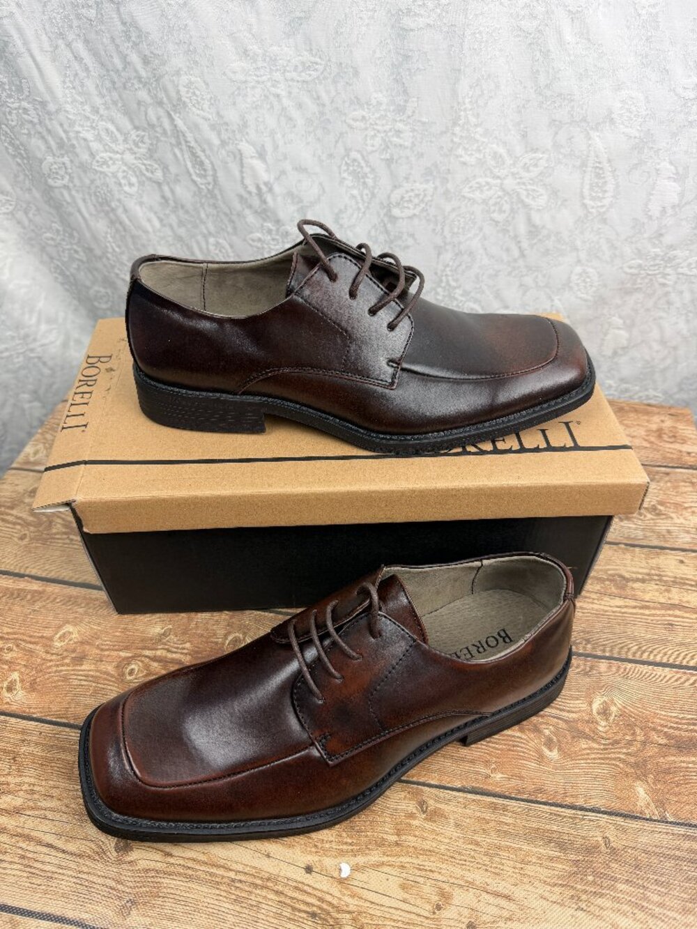 Borelli Men's Brown Leather Oxford Dress Shoes Size 11